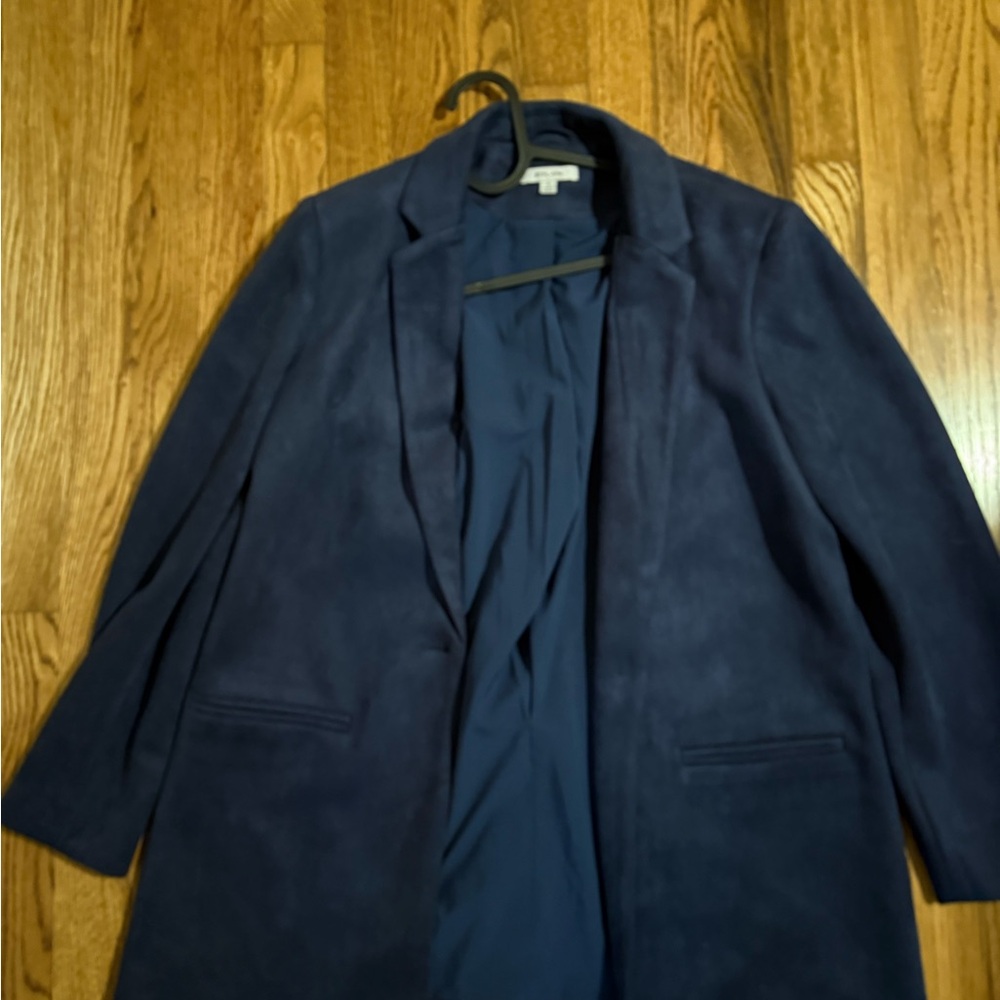 Women's Navy Blue Open-Front suede jacket